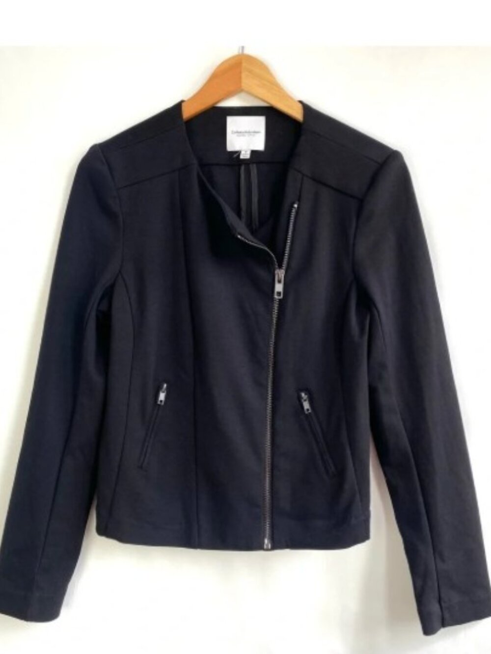 Catherine Malandrino Black Moto Zip Up Knit Blazer Jacket Size M NWT